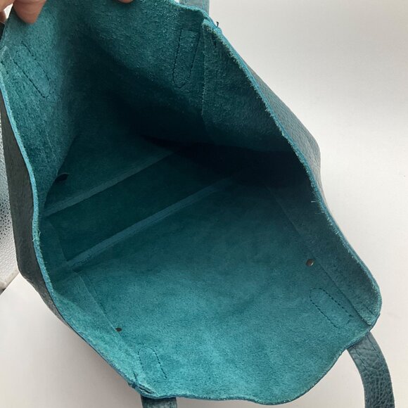 Portland Leather Goods Distressed Leather Teal Tote Bag Lagoon Juliette - Picture 9 of 16